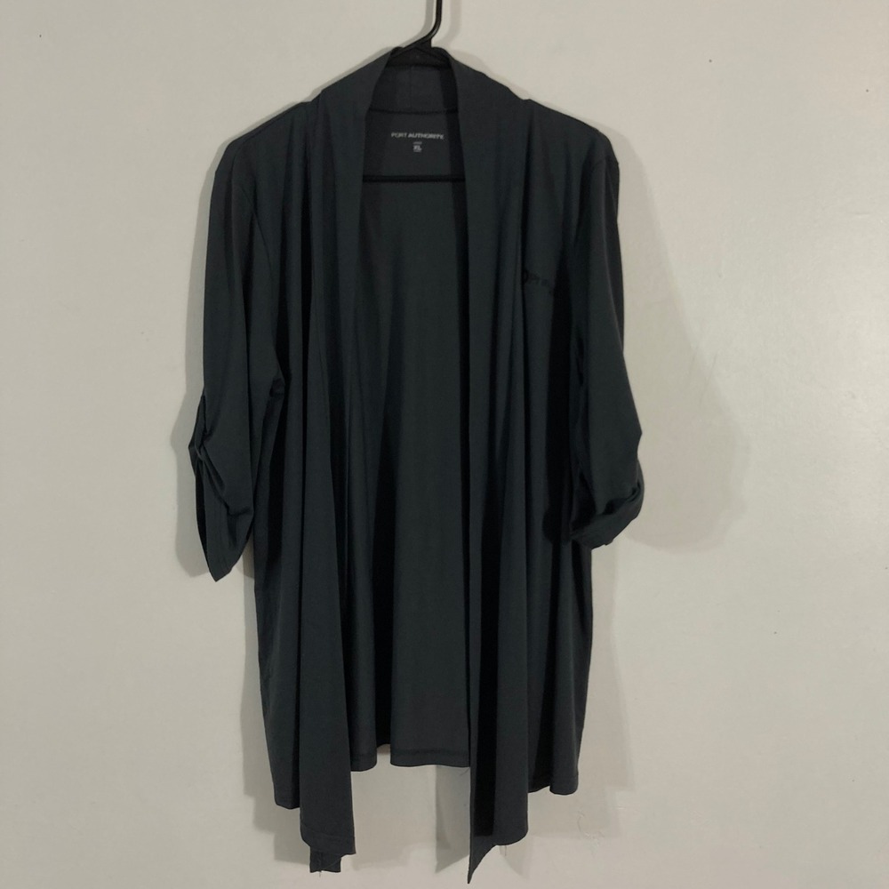 Port Authority Cardigan Womens XL Gray  Roll Tab Sleeve Principal Logo